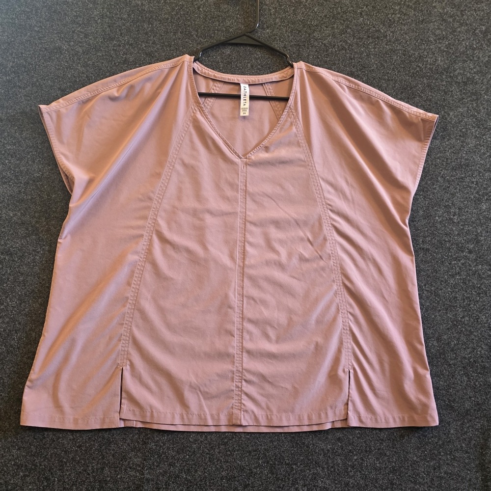 Athleta Boulevard V-Neck Tee Shirt Womens 2XL Pink Mauve Short Sleeve Top